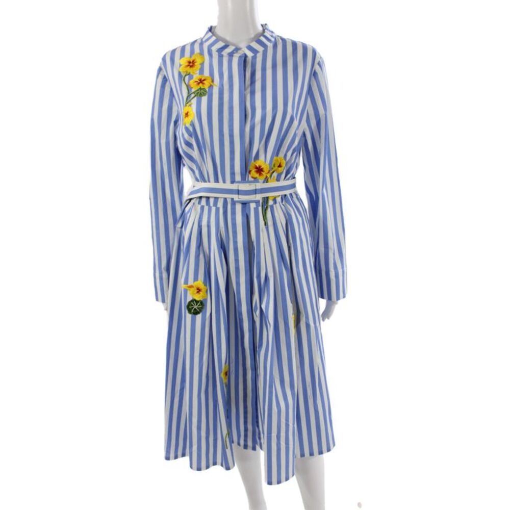 Oscar de la Renta Women Shirt Dress Blue Collared Long Sleeve Cotton Size 14